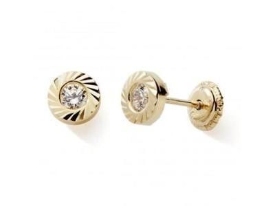 Boucles d'Oreilles Or Jaune 375 Serti Clos Strié Fermoir Vis N10867V - Réf. N10867V