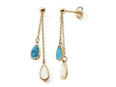 Boucles d'Oreilles Or Jaune 750 Nacre et Turquoise 11898 - Réf. 11898