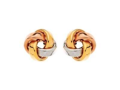 Boucles d'oreilles or tricolore 9 carats noeud fil plat - Réf. C04512