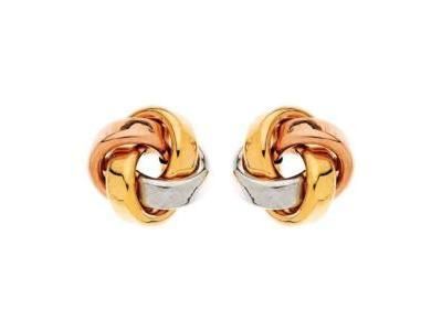 Boucles d'oreilles or tricolore 9 carats noeud fil plat - Réf. C04512