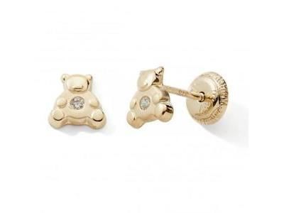 Boucles d'Oreilles Ourson Zircon Tiges Vissées Or 375 - N6605V - Réf. N6605V