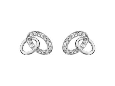Boucles d'Oreilles Ovales Enlacés Argent Rhodié Zircon  - Réf. 016974