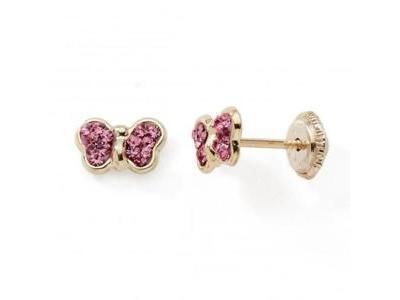 Boucles d'Oreilles Papillon Cristal Rose Or Jaune 375 Fermoir Vis - N10349V - Réf. N10349V