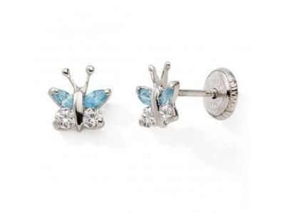 Boucles d'Oreilles Papillon Or Gris 750 Zircon Bleu Blanc - 10037GV - Réf. 10037GV