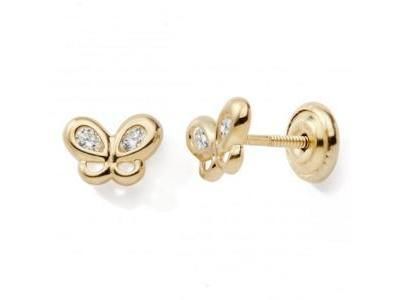 Boucles d'Oreilles Papillon Or Jaune 375 Zircon Fermoir Vis N10091V - Réf. N10091V