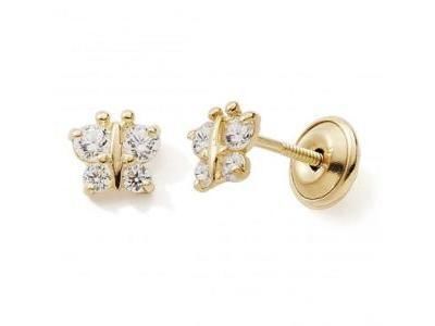 Boucles d'Oreilles Papillon Zirconium Or Jaune 750 Fermoir Vis - B057V - Réf. B057V