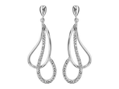Boucles d'oreilles pendantes argent 925/1000 rhodié zircon - Réf. 016950