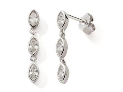 Boucles d'Oreilles Pendantes Argent 925 Rhodié Oxyde Zirconium Navette - C3285 - Réf. C3285