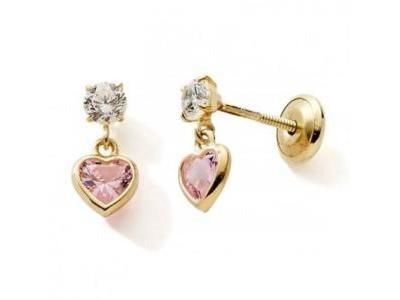 Boucles d'Oreilles Pendantes Coeur Or Jaune 375 Zircon A Visser- N12060V - Réf. N12060V