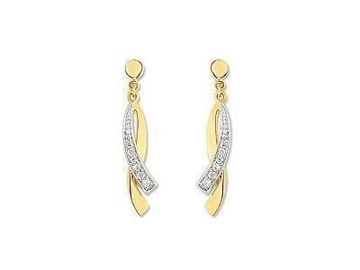 Boucles d'oreilles pendantes or bicolore 9 carats zircon - Réf. 39SD70BZ