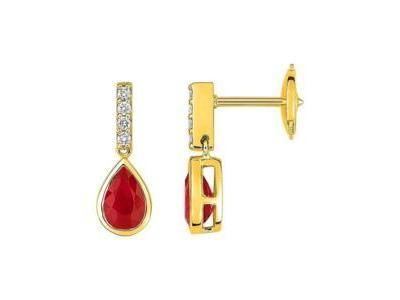 Boucles d'Oreilles Pendantes Rubis Poires Diamants Or Jaune 750 - 2.6078.R0 - Réf. 2.6078.R0