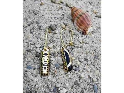 Boucles d'Oreilles Tiki Or Jaune 750/1000 Amour Onyx 12 MM - BO12AMOUR - Réf. BO12AMOUR
