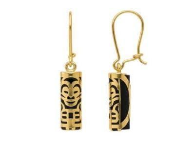 Boucles d'Oreilles Tiki Or Jaune 750/1000 Amour Onyx 12 MM - BO12AMOUR - Réf. BO12AMOUR