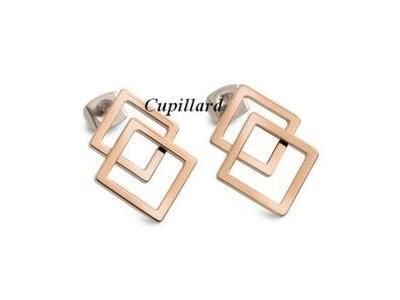 Boucles d'Oreilles Titane Boccia Carrés Plaqué Or Rose 05025-03 - Réf. 05025 03