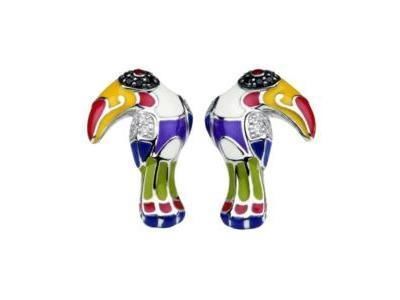 Boucles d'Oreilles Una Storia Toucan Argent Laque Zircon BO12144 - Réf. BO12144