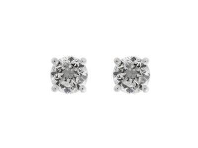 Boucles d'Oreilles Zircon 5 mm Serti Griffes Or Gris 750 - 3000OZ - Réf. 3000OZ