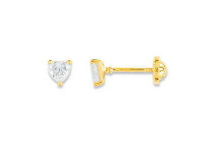 Boucles d'Oreilles Zircon Coeur Or Jaune 750 Fermoir Vis - IK216JZ - Réf. IK216JZ