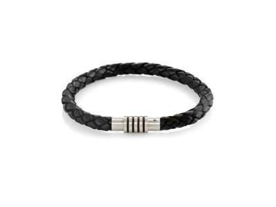 Bracelet Boccia Cuir Tressé Noir Titane Email Noir 0347-08 - Réf. 0347 08