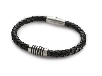 Bracelet Boccia Titane Email Noir Cuir Noir Tressé 0347-05 - Réf. 0347 05