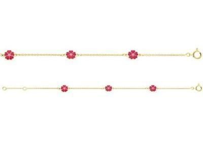 Bracelet Enfant Or 375/1000 Fleurs Laque Fuschia Rose - A58515 - Réf. A58515
