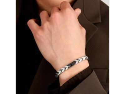 Bracelet Iconic Maserati Acier Chevrons Gris Trident Noir - JM225AVD91 - Réf. JM225AVD91