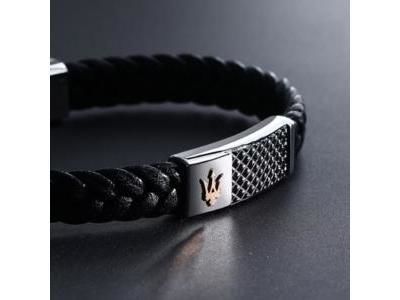 Bracelet Maserati en Acier Et Cuir Recyclé, Trident Rose - JM424AVE26 - Réf. JM424AVE26 