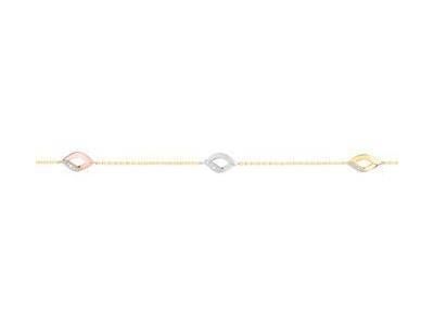 Bracelet tricolore diamant 0.018 carat motifs feuilles or jaune, or rose et or gris rhodié 750/1000 - Réf. RY627TB4