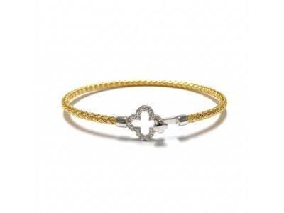 Bracelet Valenzi Tressé Argent Doré Trèfle Zirconium - TR39105YW - Réf. TR39105YW
