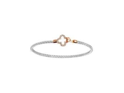 Bracelet Valenzi Tressé Argent Vermeil, Trèfle, Zirconium - TR39105WP - Réf. TR39105WP