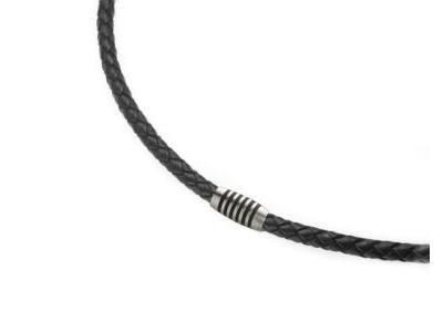 Collier Boccia Homme Titane Email Cuir Noir  0843-03 - Réf. 0843 03