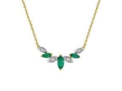 Collier Émeraudes Navette Diamants Or Bicolore 750/1000 - MB510BEB4 - Réf. MB510BEB4