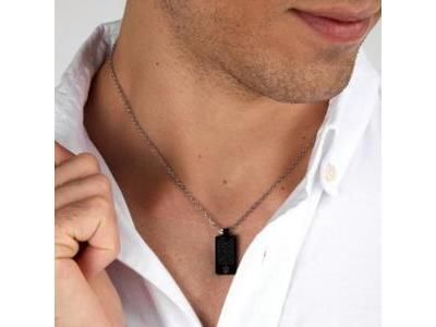 Collier Maserati Iconic Acier PVD Noir Trident Gris Cristaux Noirs - JM424AVD75 - Réf. JM424AVD75