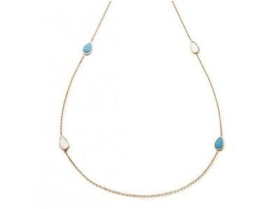 Collier Sautoir Gouttes Nacre Blanche et Turquoise Or Jaune 750/1000 - 11869 - Réf. 11869