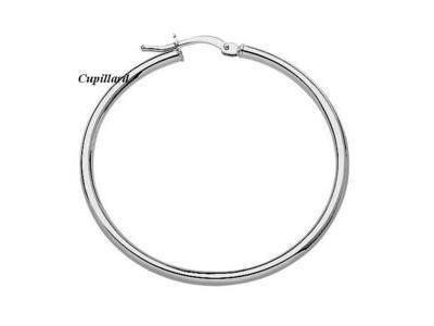 Créoles Or Gris 9 Carats Diamètre 35 mm, Fil Rond 2 mm - Réf. B52411