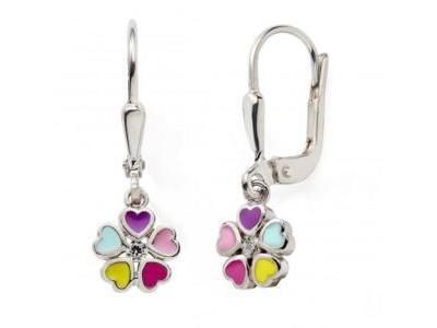 Dormeuses Argent Zircon Fleur Laque Multicolore - C3035 - Réf. C3035