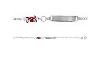 Gourmette Argent Enfant Moto Laque Rouge - 00336 - Réf. 00336