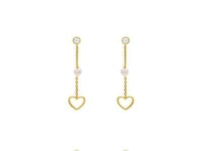 Idylle - Boucles d'Oreilles Jourdan Pendantes Cœur Argent Doré - AJF210167E - Réf. AJF210167E