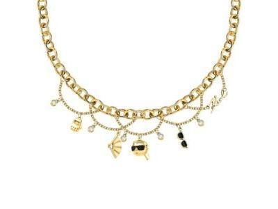 Karl Lagerfeld Collier Head Charms Acier Doré Et Cristaux - KLAYD01 - Réf. KLAYD01