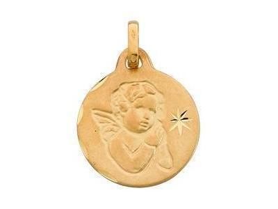 Médaille Ange Et Etoile Or Jaune 375 Ronde Satinée - 808600 - Réf. 808600
