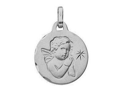 Médaille Ange Or Gris 375 Ronde Polie Et Satinée - 808700 - Réf. 808700