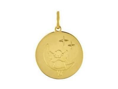 Médaille Ange Sur La Lune 16 mm Or Jaune 750  - Réf. A02120