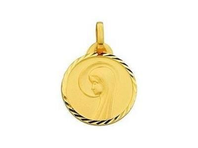Médaille Vierge Or Jaune 375 Ronde Diamantée Satinée  - Réf. 809900