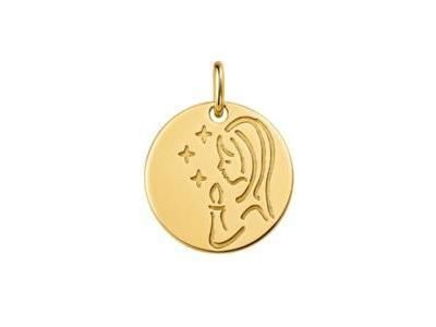 Médaille Vierge Ronde Etoiles Or Jaune 750 - Réf. D22313