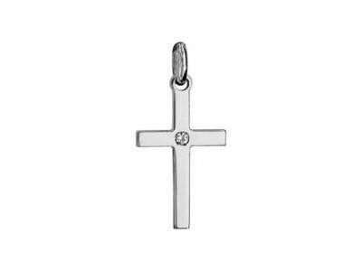 Pendentif Argent Rhodié 925 Croix Zircon - 079032 - Réf. 079032