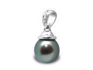 Pendentif  perle de culture Tahiti et diamant, en or gris 750/1000 - Réf. PR500P10B