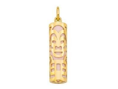 Pendentif Tiki Amour Corail Reconstitué 17 mm Or Jaune 750 - Réf. P17AMOURC