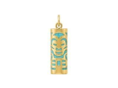 Pendentif Tiki Amour Turquoise Reconstituée 12 mm Or Jaune 750 - Réf. P12AMOURT