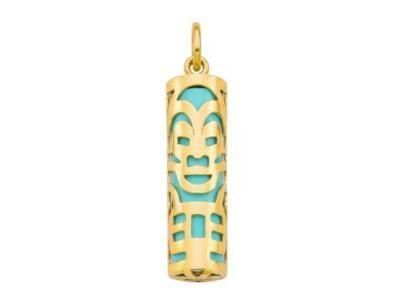 Pendentif Tiki Amour Turquoise Reconstituée 17 mm Or Jaune 750 - Réf. P17AMOURT