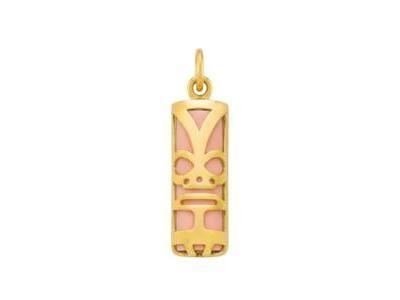Pendentif Tiki Chance Corail Rose Reconstitué 12 MM Or Jaune 750/1000 - P12CHANCEC - Réf. P12CHANCEC