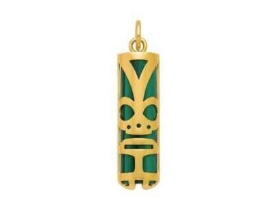 Pendentif Tiki Chance Malachite 17 mm Or Jaune 750 - Réf. P17CHANCEMA
